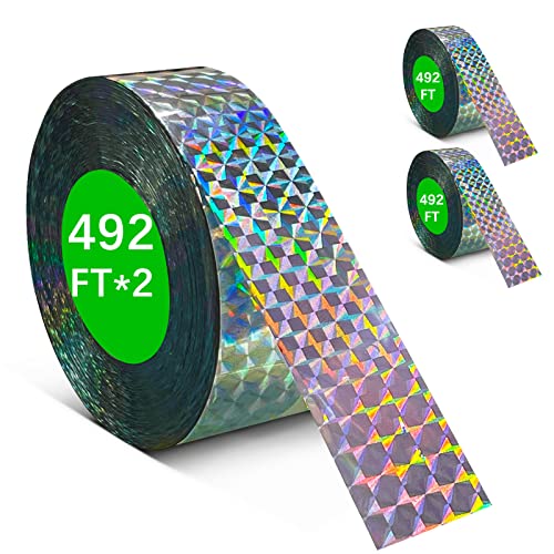 [984FT]Effective Birds Scare Reflective Ribbon,Dual-Sided Keep Away Flashing Ribbon for Pigeons, Hawk, Woodpeckers, Geese,Patio Fence Garden Porch Parties Dcor Accessories,2*Rolls