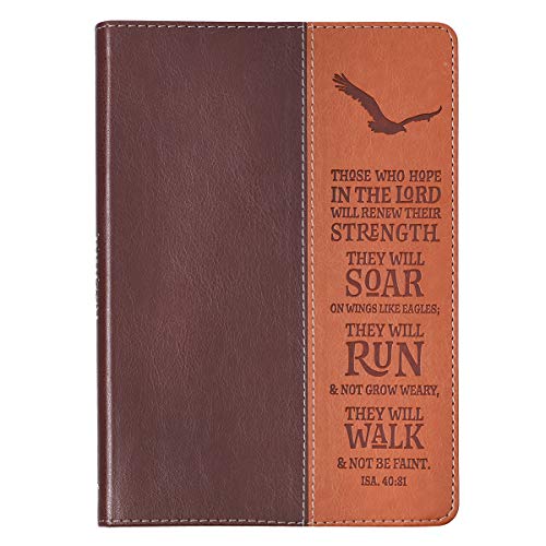 Christian Art Gifts Classic Journal Wings Like Eagles Isaiah 40:31 Bible Verse, Inspirational Scripture Notebook, Ribbon Marker, Two Tone Brown Faux Leather Flexcover, 336 Ruled Pages