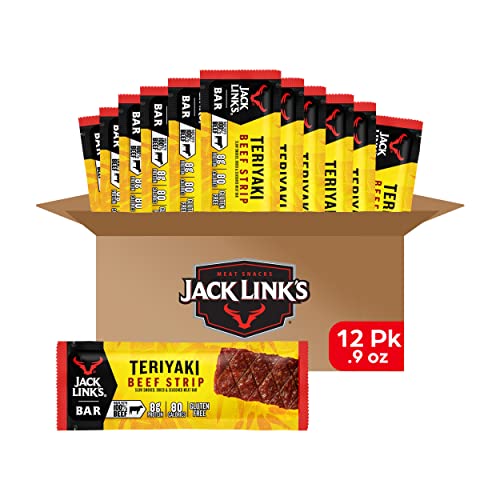 Jack Link's Beef Jerky Bars, Teriyaki - 8g of Protein and 80 Calories Per Protein Bar, Made with Premium Beef, No added MSG - Keto Friendly and Gluten Free Snacks (Pack of 12)