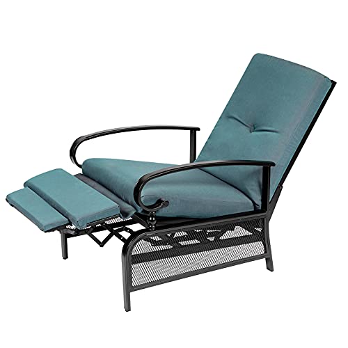 Patiomore Patio Adjustable Lounge Chair, Outdoor Recliner Metal Automatic Chaise Chair with Removable Cushions, Blue
