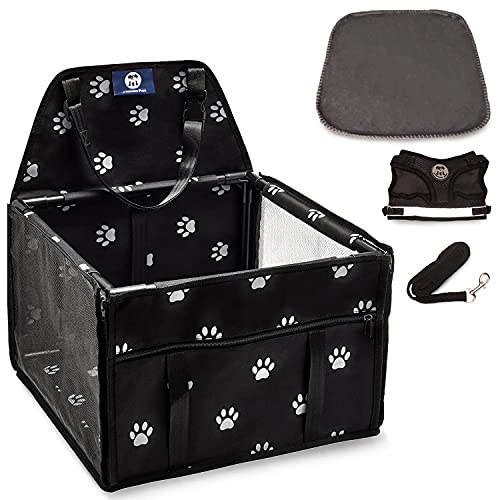 Pawsome PUPS Deluxe Dog Booster Seat Travel Set - Sturdy Car Seat for Dogs Up to 25 lbs with Reinforced Frame, Detachable Leash/Harness and Blanket - Ideal Pet Car Seat for Use in Front or Back Seat