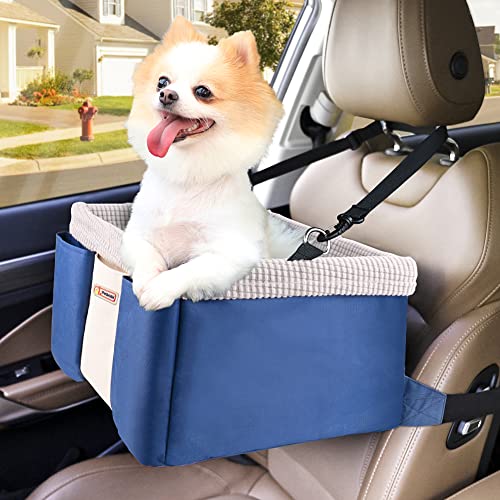 Petbobi Dog Booster Seats for Small Dogs, Puppy Car Seat for up to 25lbs, Sturdy 5mm Thick Wire Frame, Adjustable Seat Height to Lookout, Fleece Liners and Cushions, 3 Storage Pockets with Seat Belt