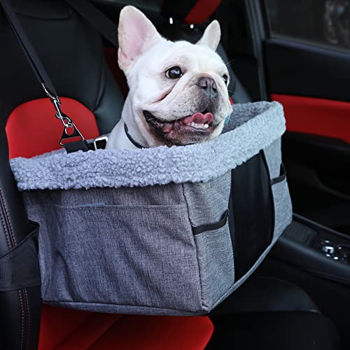 LIMETEK Pet Car Booster Seat, Elevated Car Seat for Dogs with Metal Frame Construction, Lookout Dog Car Seats for Small Dogs Pets Up to 25Lbs