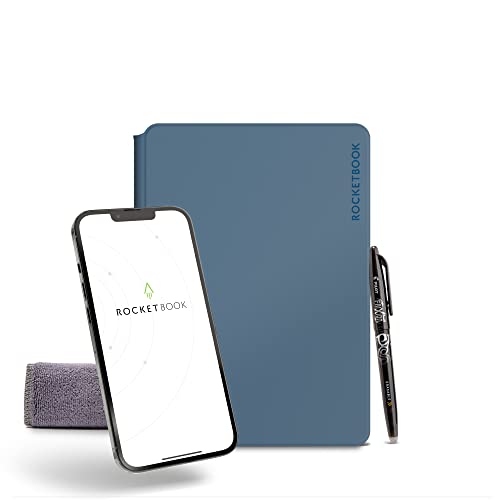 New Rocketbook Pro 2.0 Smart Notebook | Steel Blue | Scannable Office Notebook with 20 Sheet Page Pack - Lined and Dot Grid | Hardcover Vegan Leather Reusable Notebook with 1 Pilot Frixion Pen & 1 Microfiber Cloth | Executive Size: 7 in x 9 in