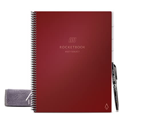 Rocketbook Multi-Subject Smart Notebook | Scannable Notebook with Dividers | Lined Reusable Notebook with 1 Pilot Frixion Pen & 1 Microfiber Cloth | Maroon, Letter Size (8.5" x 11")