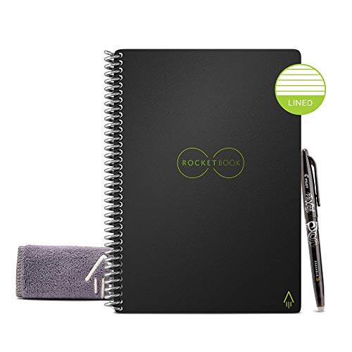 Rocketbook Smart Reusable - Eco Friendly Notebook - Executive A5 - Infinity Black, Lined, Pilot Frixion Pen and Wipe Included
