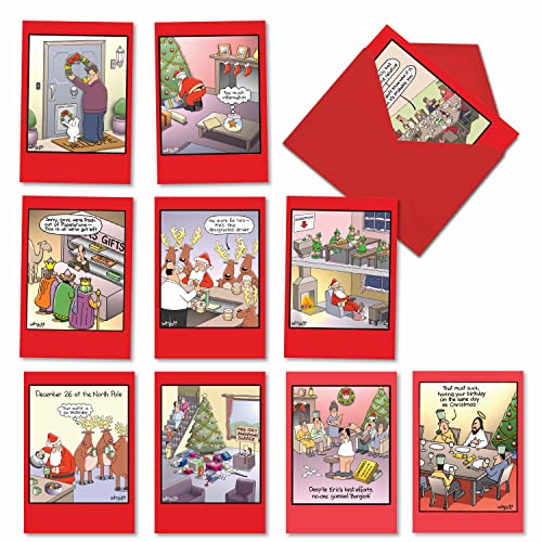 NobleWorks Variety Pack of 10 Christmas Greeting Cards with Envelopes, Adult Cartoon, Humor Holiday Assortment for Men and Women - Traces of Nuts A1250