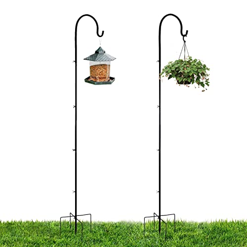 MorTime 2 Pack Outdoor Shepherd Hooks, 77 inches Heavy Duty Extendable Metal Garden Hanger Stake Pole with 5 Prong Base for Plants Bird Feeders Wedding Decor Lanterns Wind Chimes
