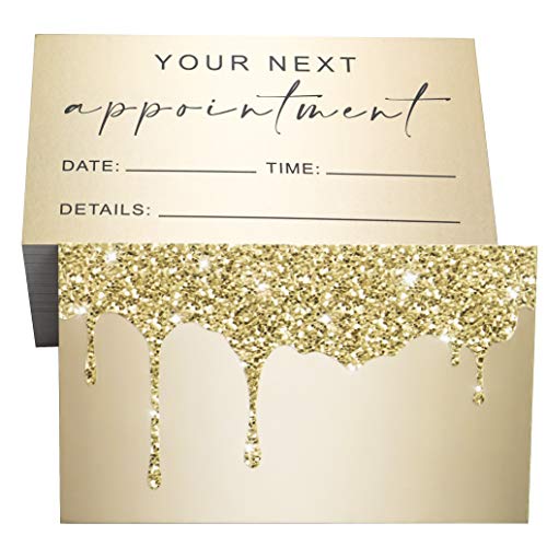 RXBC2011 Appointment Reminder Cards Bling Glitter Drips for Beauty Makeup Hair Nail Salon Barber Shop Restaurants Therapist Pack of 100 Gold