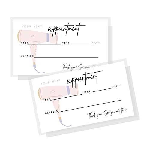 Hair Appointment Reminder Cards | Physical Printed 2x3.5 inches Business Card Size | White and Black with Blow Dryer Design