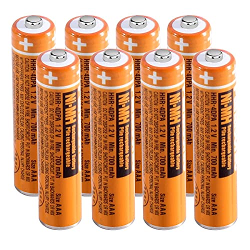 NI-MH AAA Rechargeable Battery 1.2V 700mah 8-Pack HHR-4DPA AAA Batteries for Panasonic Cordless Phones, Remote Controls, Electronics