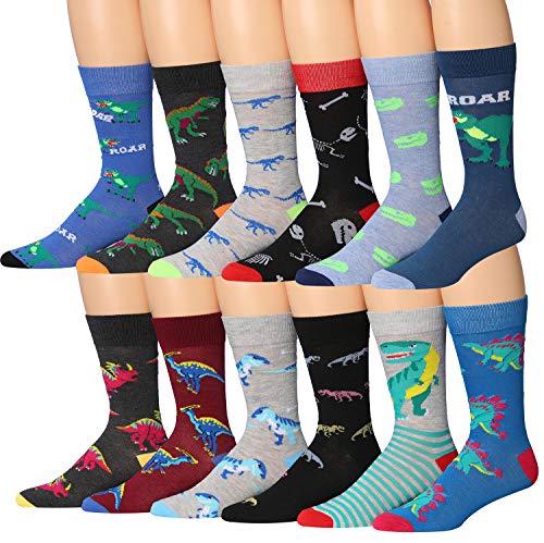 JAMES FIALLO Mens 12-Pairs Funny Funky Crazy Novelty Colorful Patterned Dress Socks M210-12
