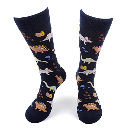 Urban Peacock Men's Novelty Fun Crew Socks for Dress or Casual - (Dinosaurs - Navy, 1 Pair)