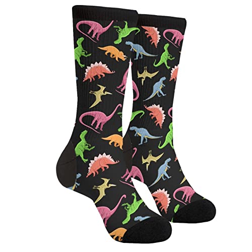 bassyil Colourful Dinosaurs Socks Novelty Crew Socks Casual Crazy Funny Dress Socks For Women Men