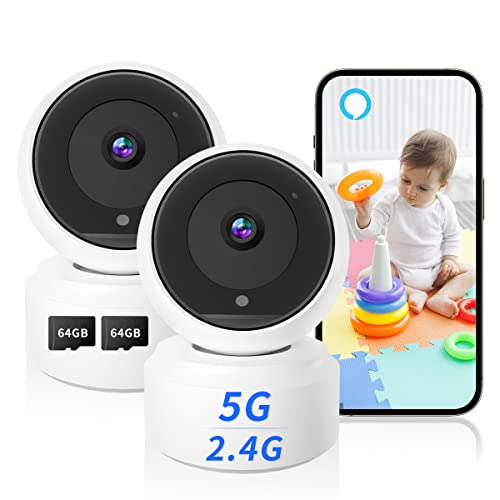 2K Indoor Camera, 5G & 2.4G Security Pet Camera for Baby Monitor, 360 PTZ Wireless Cameras for Home Security with Night Vision Motion Detection Compatible with Alexa (2 Pack)