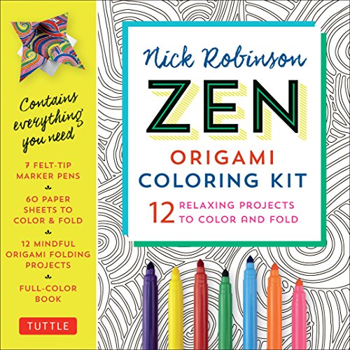 Zen Origami Coloring Kit: 12 Relaxing Projects to Color and Fold: Includes Origami Book with 12 Mindful Designs, 7 Markers & 60 Zen Patterned Origami Papers