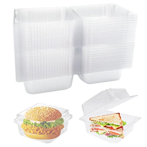 100Pack Clear Plastic Hinged Food Containers,Clear Plastic Square Take Out Containers,Disposable Clamshell Dessert Trays Holders Boxes for Sandwich,Cake,Dessert,Hamburger,Salad,5.1 x 4.7 x 2.8 Inch