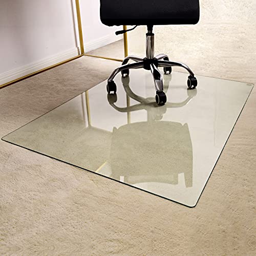 GLSLAND Office Chair Mat, 36" x 46" Tempered Glass Floor Mat for Office Chair on Carpet, 1/5" Thick Clear Computer Floor Mat with 4 Anti-Slip Pads