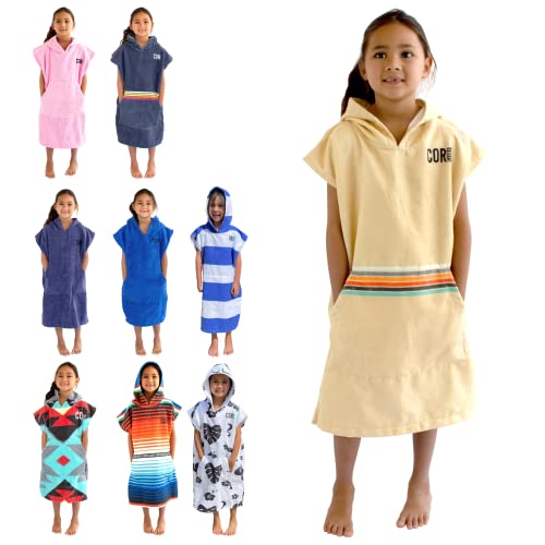 COR Childrens Unisex Poncho Towel Robe Light and Dark Blue for Kids Ages 3-10 (Retro-Sand)