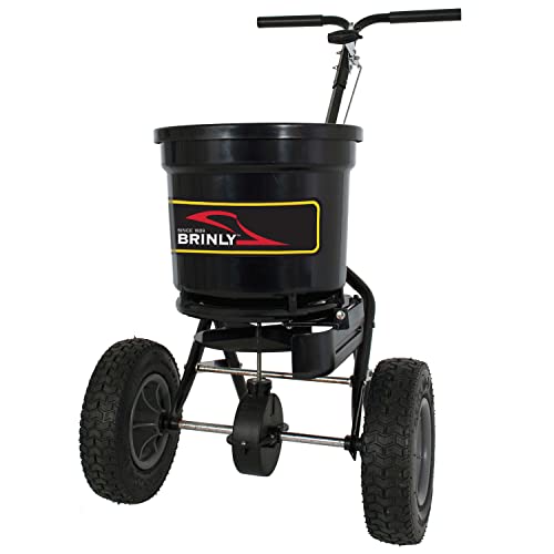 Brinly P20-500BHDF-A Push Spreader with Side Deflector Kit and Hopper Grate, 50 lb. Capacity, Matte Black