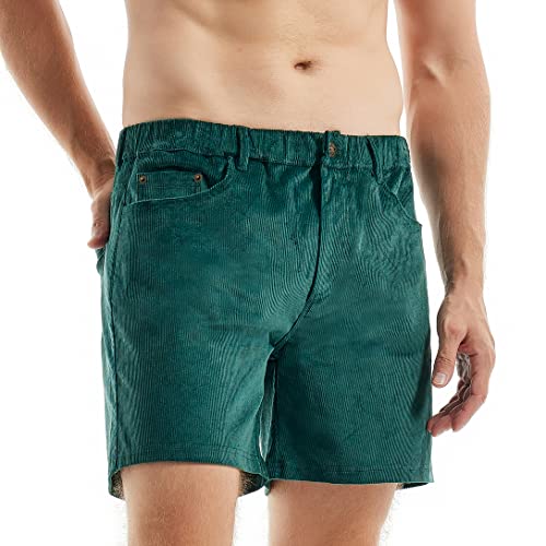 AIMPACT Mens Corduroy Volley Shorts 5 Inch Slim Fit Shorts for Men Stretch Waist Shorts with Zipper (DarkGreen M)