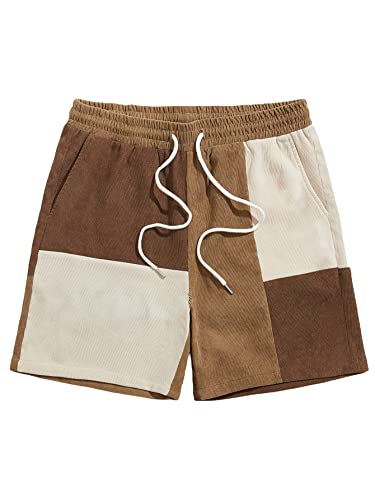 WDIRARA Men's Colorblock Drawstring Waist Corduroy Casual Shorts with Pockets Multi Color M