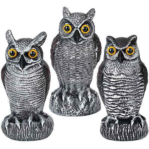 3-Pack Owl Decoys for Bird Deterrent - Weatherproof Bird Repellent Devices for Outdoor Use - Plastic Owls to Scare Birds Away and Control Garden Pests