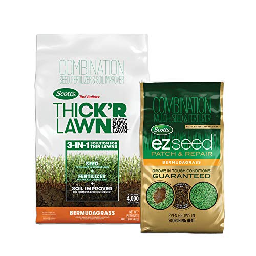 Scotts Turf Builder THICK'R LAWN and EZ Seed Patch & Repair for Bermudagrass, Grass Seed, Fertilizer, and Soil Improver Bundle