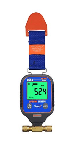 Supco VG64 Vacuum Gauge, Digital Display, 0-12000 microns Range, 10% Accuracy, 1/4" Male Flare Fitting Connection , Grey