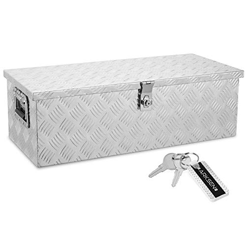 ARKSEN 30 Inch Heavy Duty Aluminum Trailer Tool Box Chest Box Pickup Truck Bed Storage Toolbox for RV, Truck, & Trailer with Side Handle, Lock and 2 Keys - Silver