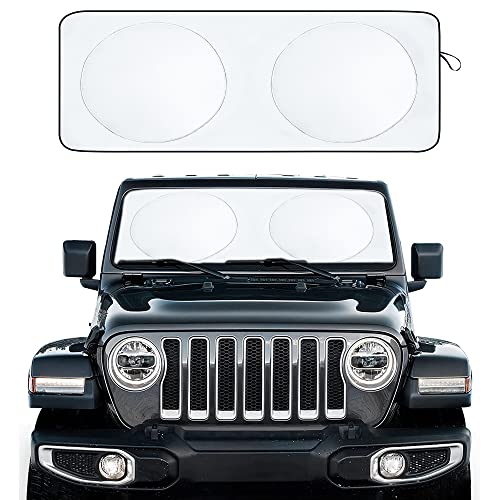 EcoNour Windshield Sunshade for Jeep Wrangler | Sun Visor for UV Rays & Heat Protection | Suitable for Wrangler, Compass, Gladiator & Renegade | Accessories for Jeep Wrangler | X-Small - 60x21 inches