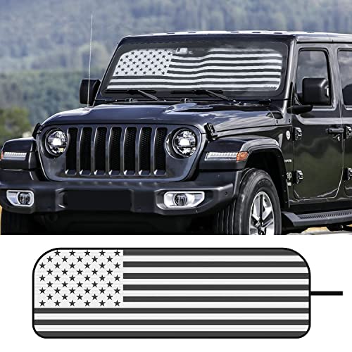 Jimen Compatible with 2018-2023 Jeep Wrangler JL JLU Gladiator JT, American USA Flag Car Windshield Sun Shade Window Sun Visor