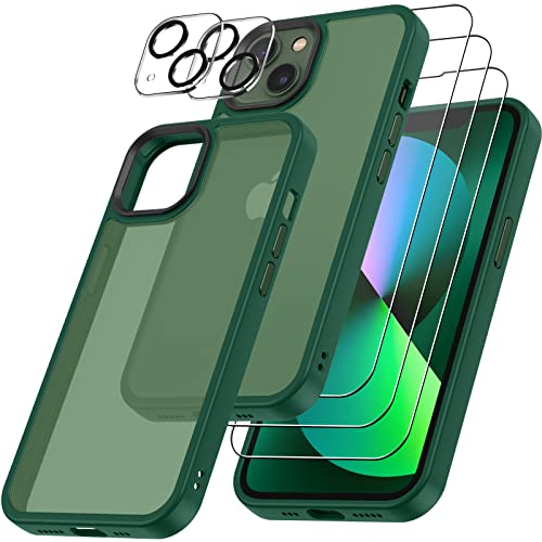 Emetok [6 in 1 Set for iPhone 13 Case, Yellowing Resistant, Soft Touch, Slim & Strong, Edges Reinforced Case for iPhone 13 6.1, Matte Green