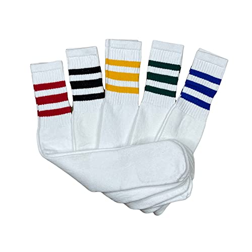 SuNi Apparel Striped Tube Socks Men - White Over The Calf Tube Socks Women - Athletic Retro Triple Stripe Knee High Sock