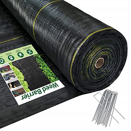 Sunocity 4ft x100ft Black Weed Barrier Landscape Premium Fabric-Heavy Duty Woven Ground Cloth with Superior Permeability Weed Control Convenient Design