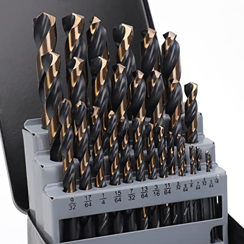 YOUGFIN Drill Bit Set- 29Pcs High Speed Steel Twist Jobber Length for Hardened Metal, Stainless Steel, Cast Iron and Wood Plastic with Indexed Storage Case, 1/16"-1/2"