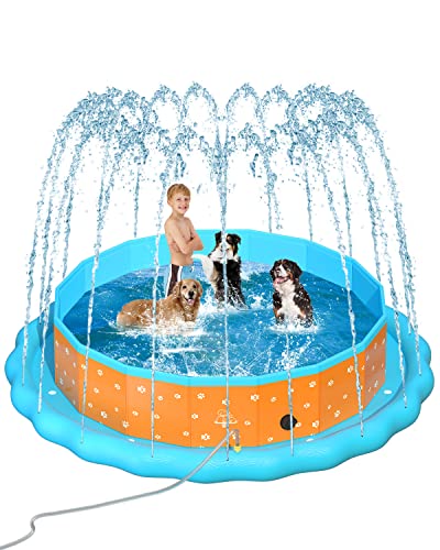 Swimming Pool for Large Dogs - 85"x12" Foldable Dog Pools - 2 in 1 Plastic Kiddie Pool Non Slip Hard Plastic Kiddie Pet Bathing Tub - JUOIFIP Outdoor Summer Water Toy for Kids