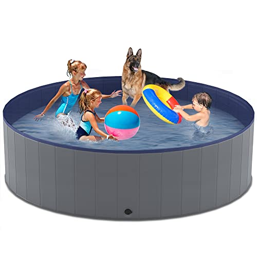 Niubya Portable Dog Pool, Foldable Pet Swimming Pool, Anti-Slip Collapsible Pet Bathtub, Hard Plastic Bath Pool for Pets Dogs and Cats, 71 x 16 Inches