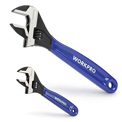 WORKPRO 2-piece Adjustable Wrench Set, 6-Inch & 10-Inch, Extra-Wide Jaw Black Oxide Wrench, Metric & SAE Scales, Cr-V Steel, for Home, Garage, Workshop, And DIY
