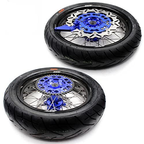 KKE 3.5/4.25 Fit for YAMAHA WR250F 01-19 WR450F 03-18 Supermoto Wheels CST Tires Blue Hub 320MM Oversize Disc