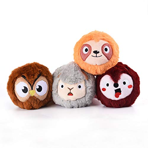 HugSmart Pet - Zoo Ball | 2-in-1 Plush and Squeaky Tennis Ball for Dog | No Stuffing Tough Interactive Fetch Dog Toys for Small Medium Large Dogs (Fox Owl Sloth Sheep 4 Pack)