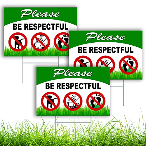 3PC Keep Off Grass Sign with Stake - 12x8 DOUBLE SIDED Coroplast Keep Dogs Off Lawn Sign - Dog Signs No Pooping and Peeing - No Littering Sign Outdoor