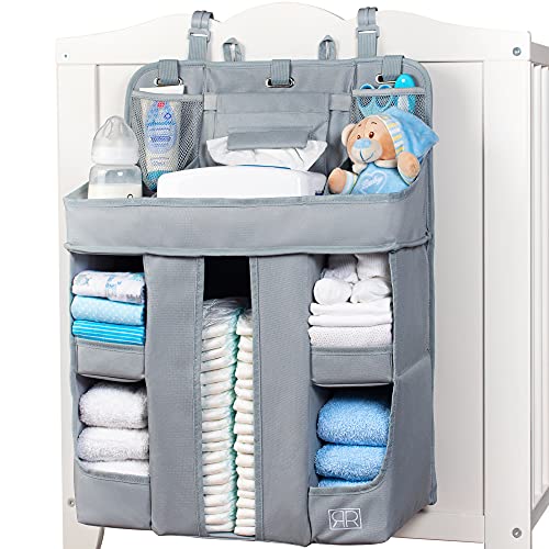 XL Hanging Diaper Caddy Organizer  Reinforced Diaper Stacker for Crib that Keeps Shape  Hanging Diaper Organizer for Changing Table, Playard, Wall & Door  Diaper Holder for Newborn Baby Girl & Boy