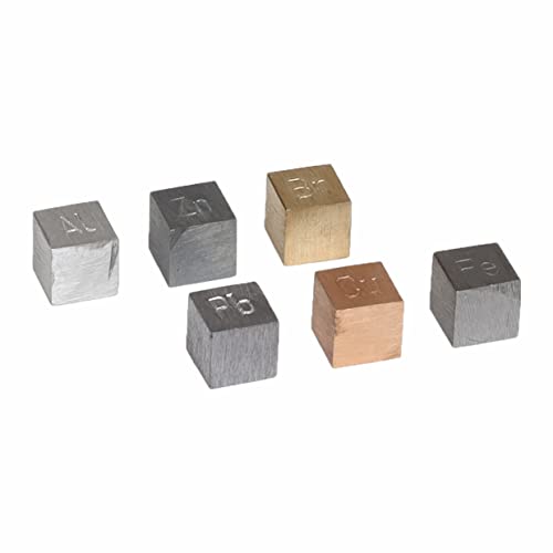 Density Cubes Set - Includes 6 Metals - Brass, Lead, Iron, Copper, Aluminum, Zinc - 0.4" (10mm) Sides - for use with Density, Specific Gravity Activities - Eisco Labs