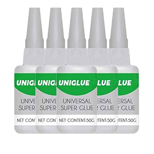 Uniglue Universal Super Glue, Mighty Universal Glue, Waterproof Instant Strong Super Glue for Wood, Glass, Paper, Leather, Ceramic, Plastic, Metal, Rubber, Fabric (5Pcs)