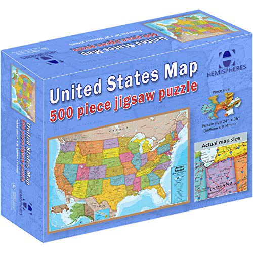 Waypoint Geographic USA Map Jigsaw Puzzle, 500 Piece Jigsaw Puzzle, 24"x36",Blue Ocean
