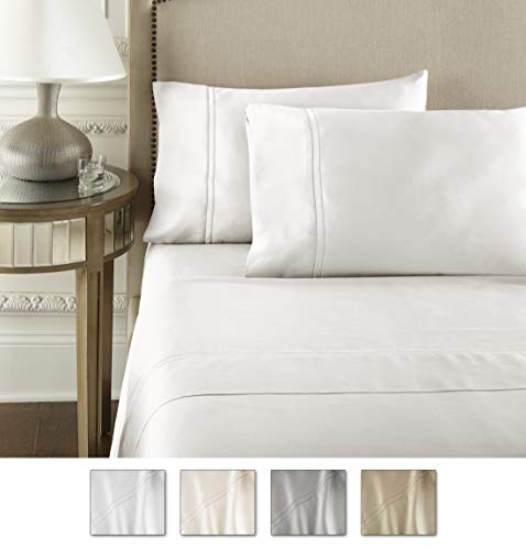 Pure Parima Luxury 100% CEA Certified Egyptian Cotton Sheet Bed Set, Extra-Long Staple, Cool, Breathable, Ultra Comfort, Double Hem-Stitched, Flat, Fitted, and 2 Pillow Cases (White, King)