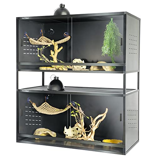 PVC Reptile Enclosure 48" x 24" x 24"Reptile Terrarium 120 Gallon Large Tank for Bearded Dragon Lizard Snake, Wide Breeding Lounge Vivarium Area with Sliding Doors Lock (2pcs-Black Panels)