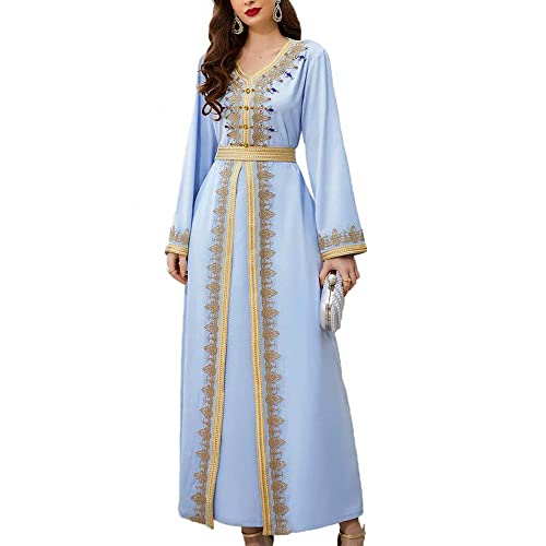 PolyJolly Morandiblue Handmade Bead Abaya Dress for Women Dubai Sadui Applique Moroccan Kaftan Dress 2023