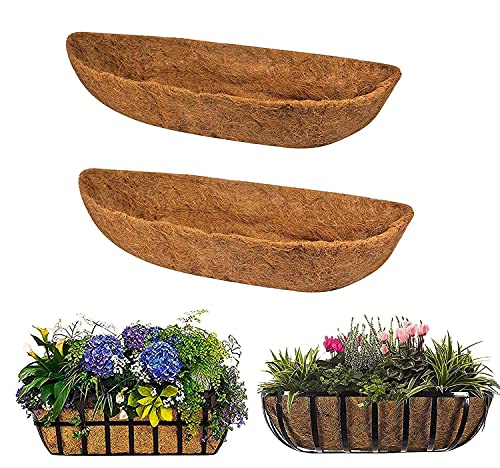 EROCK 2PCS Coco Liner Trough Coco Liner for Planters, 24/30/36/48 inch Half Moon Shape Trough Coco Coir Coconut Fiber Replacement Liner for Window Box, Wall Trough Planter (30inch-2pcs)